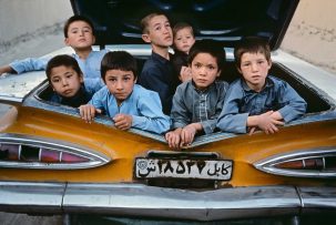 Children in a car in Kabul
