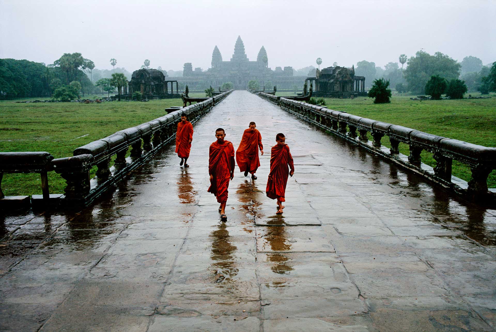 Monks in the rain