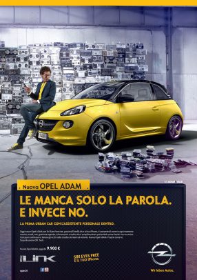 Opel advertising with Valentino Rossi sit on the front of the car