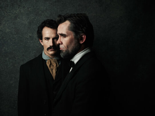 Jesse Johnson as John Wilkes Booth and Billy Campbell as Abraham Lincoln close up