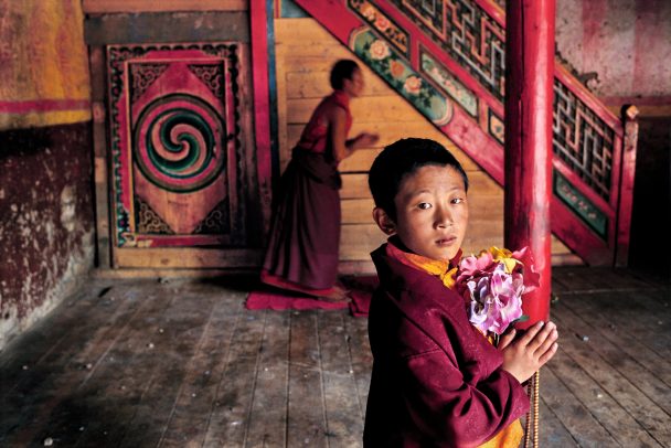 Young Monk with Flowers