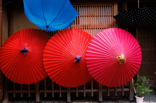 Colorful Japanese paper umbrellas of Kyoto
