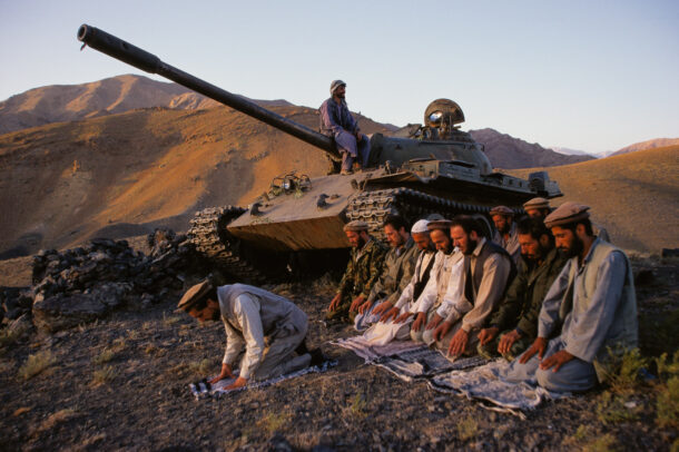 Massoud, the Lion of Panjshir, leads his officers in evening prayer.