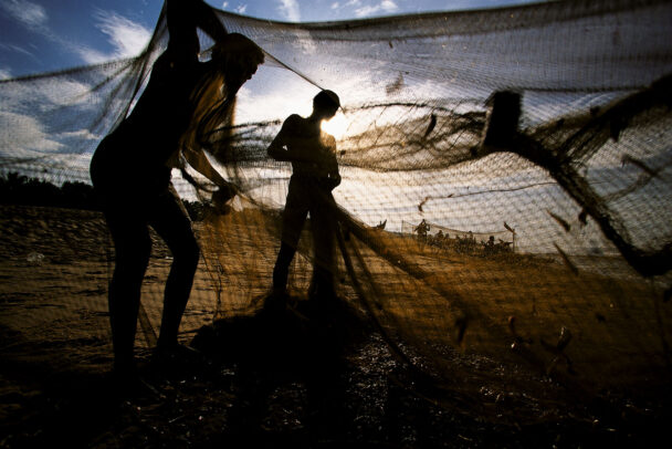 men cleaning nets