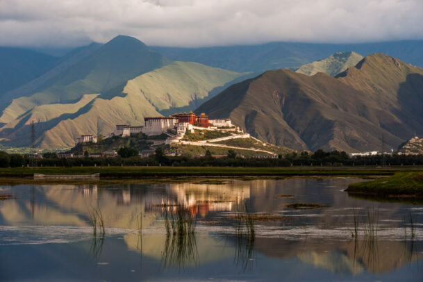 Lhasa's Potala Palace hovering above the marsh in the foreground.