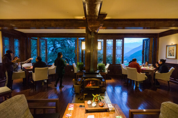 Guests at the Songtsam Tacheng lodge dining